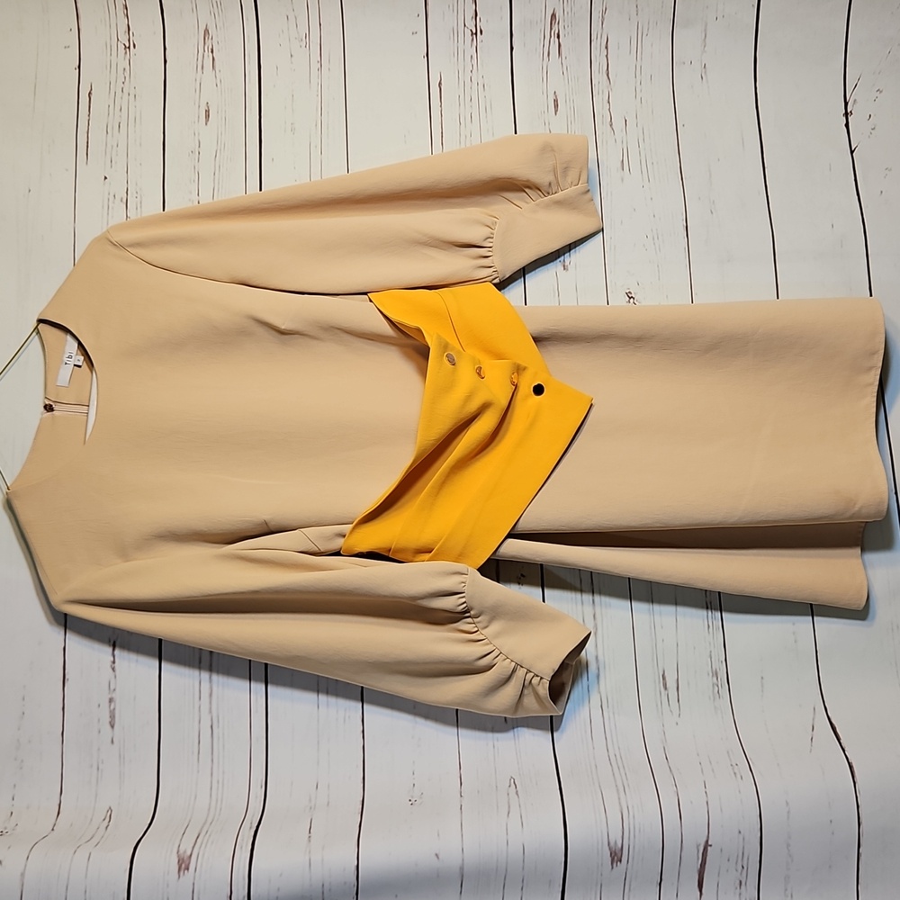 Tibi Womens Mini Dress Long Sleeve Yellow Waist Detail Party Cocktail Sz 2